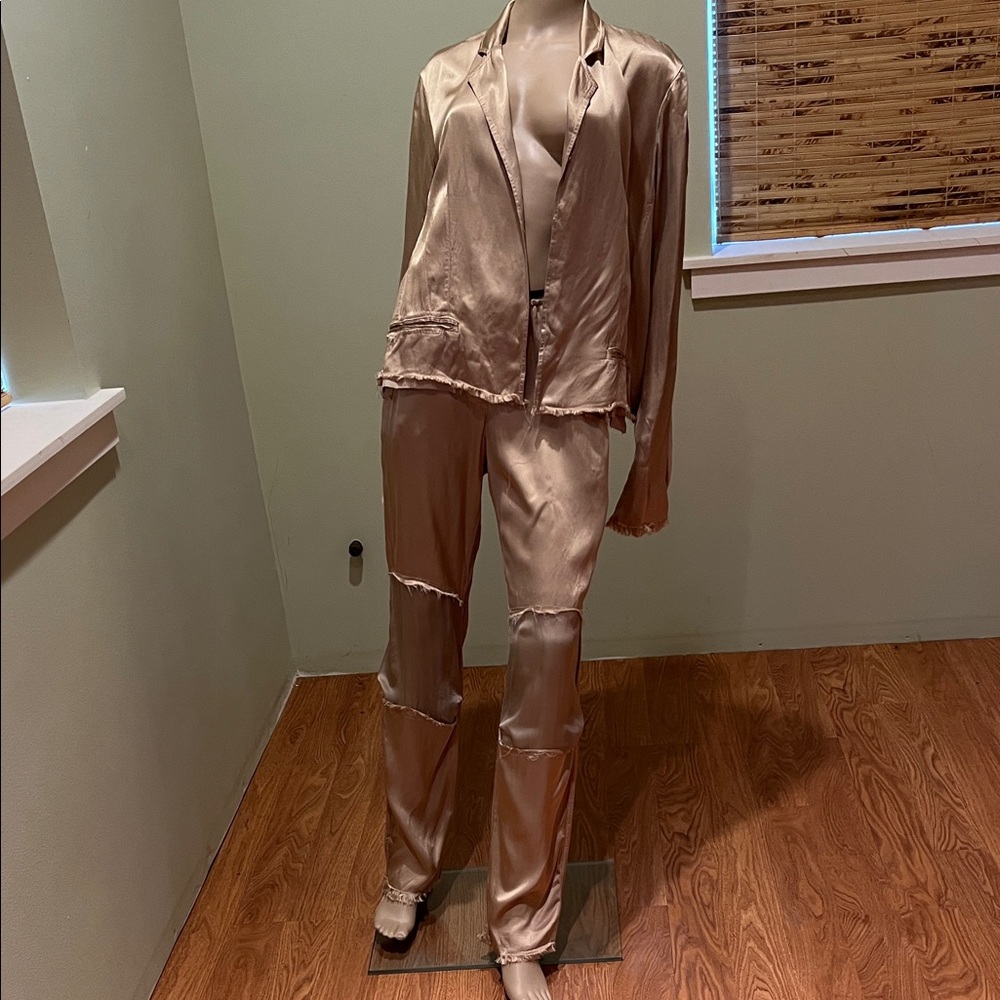 Jaga Elegant Gold Women's Satin Pants & Blazer Size L